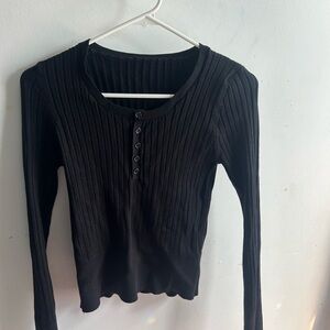 Black Ribbed Long Sleeve Top